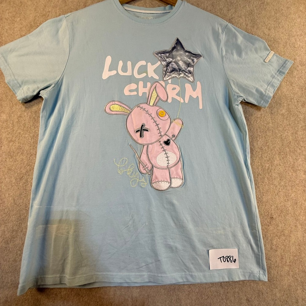 BKYS‎ Luck Charm Voodoo Bunny Graphic T-Shirt Light Blue Mens Medium Streetwear